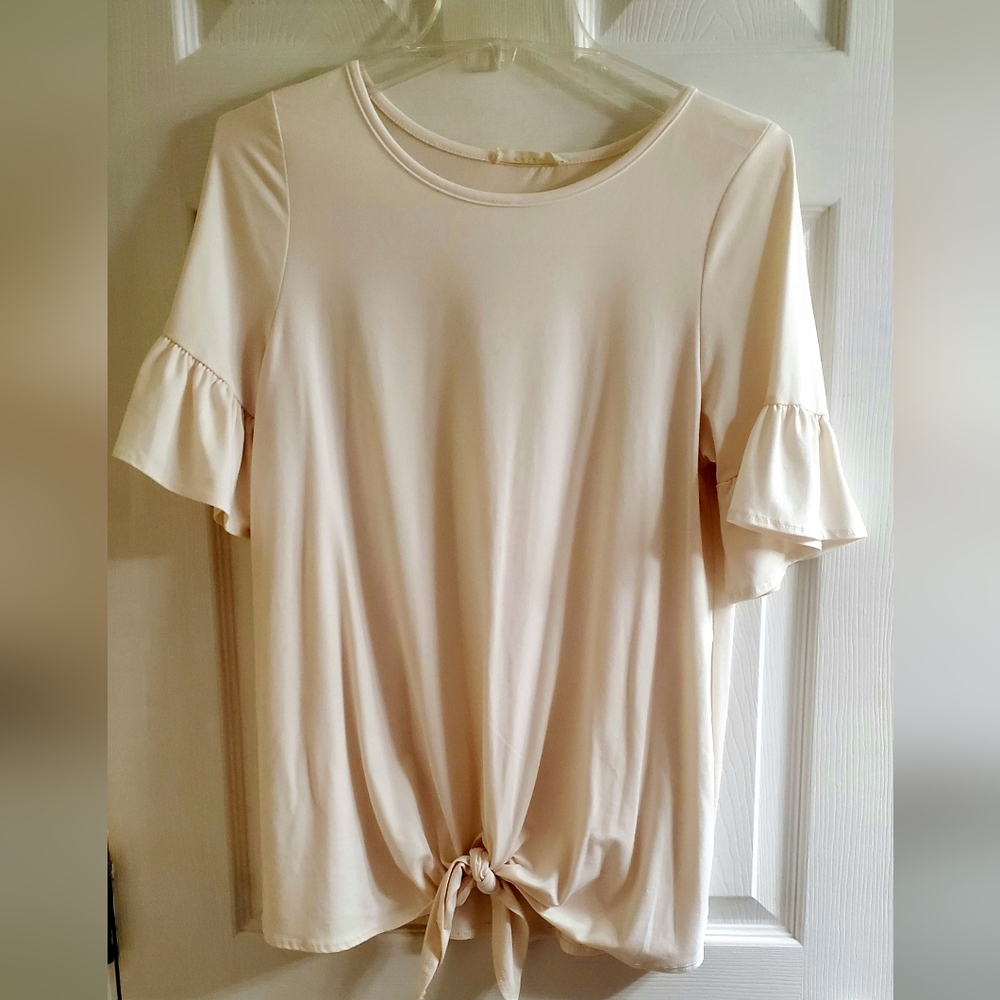 Entro Cream Ruffle Sleeve Tie-Front Blouse